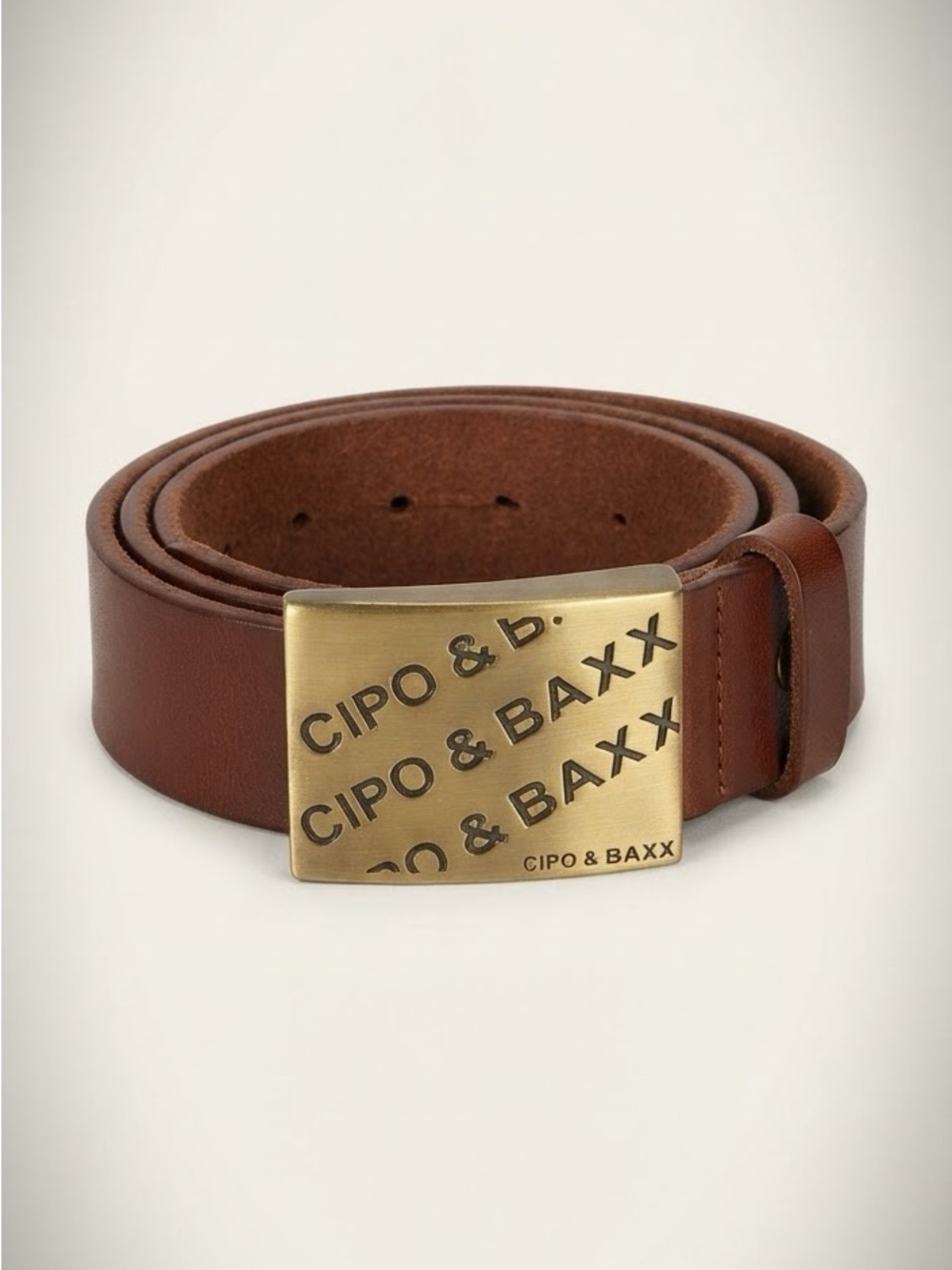 Cipo & Baxx Brown Leather Statement Buckle Belt